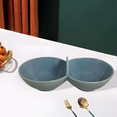 Lemon Tree Blue Ceramic 2-Section Small Partition Dish – Stylish Snack & Dip Serving Bowl